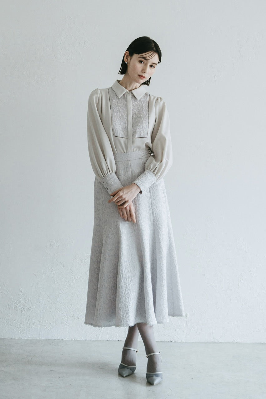 【予約商品】botanical jacquard blouse / ice gray