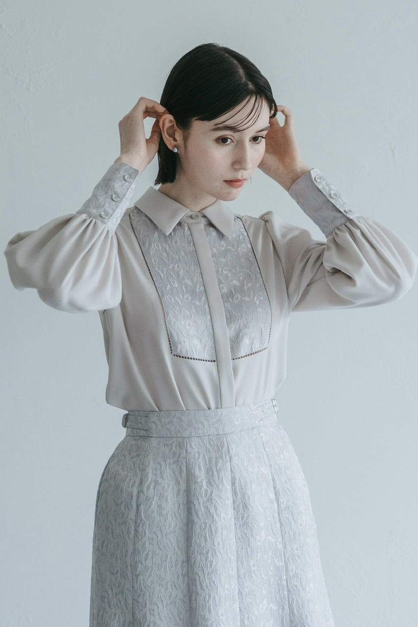 【予約商品】botanical jacquard blouse / ice gray