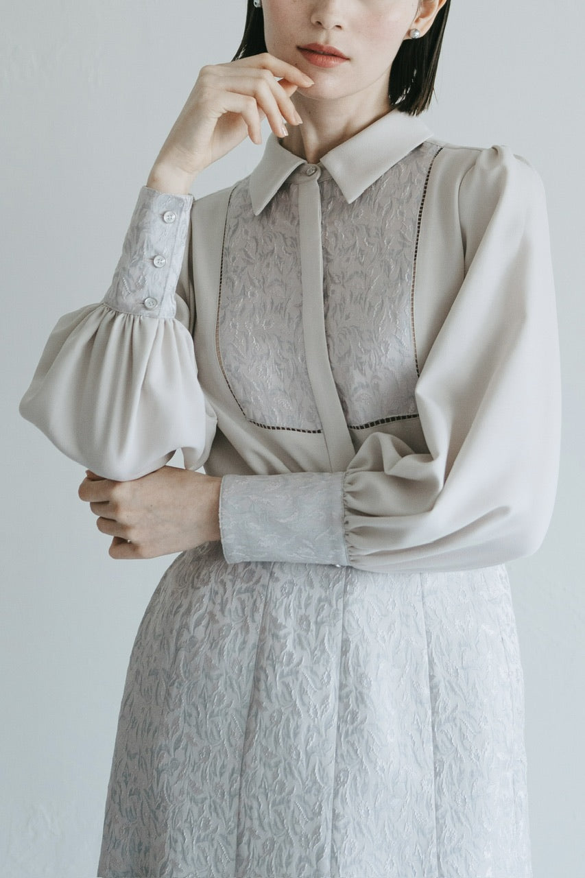 【予約商品】botanical jacquard blouse / ice gray