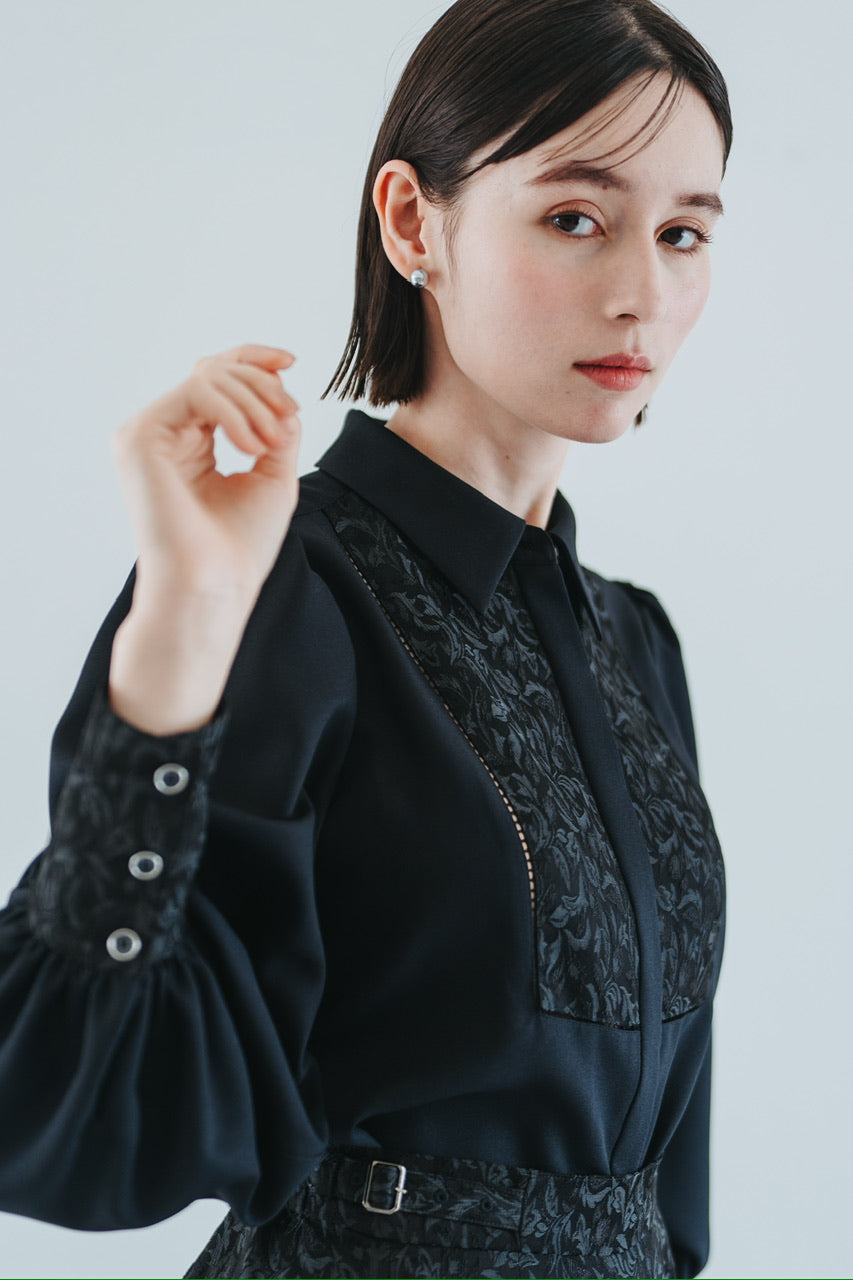 【予約商品】botanical jacquard blouse / black