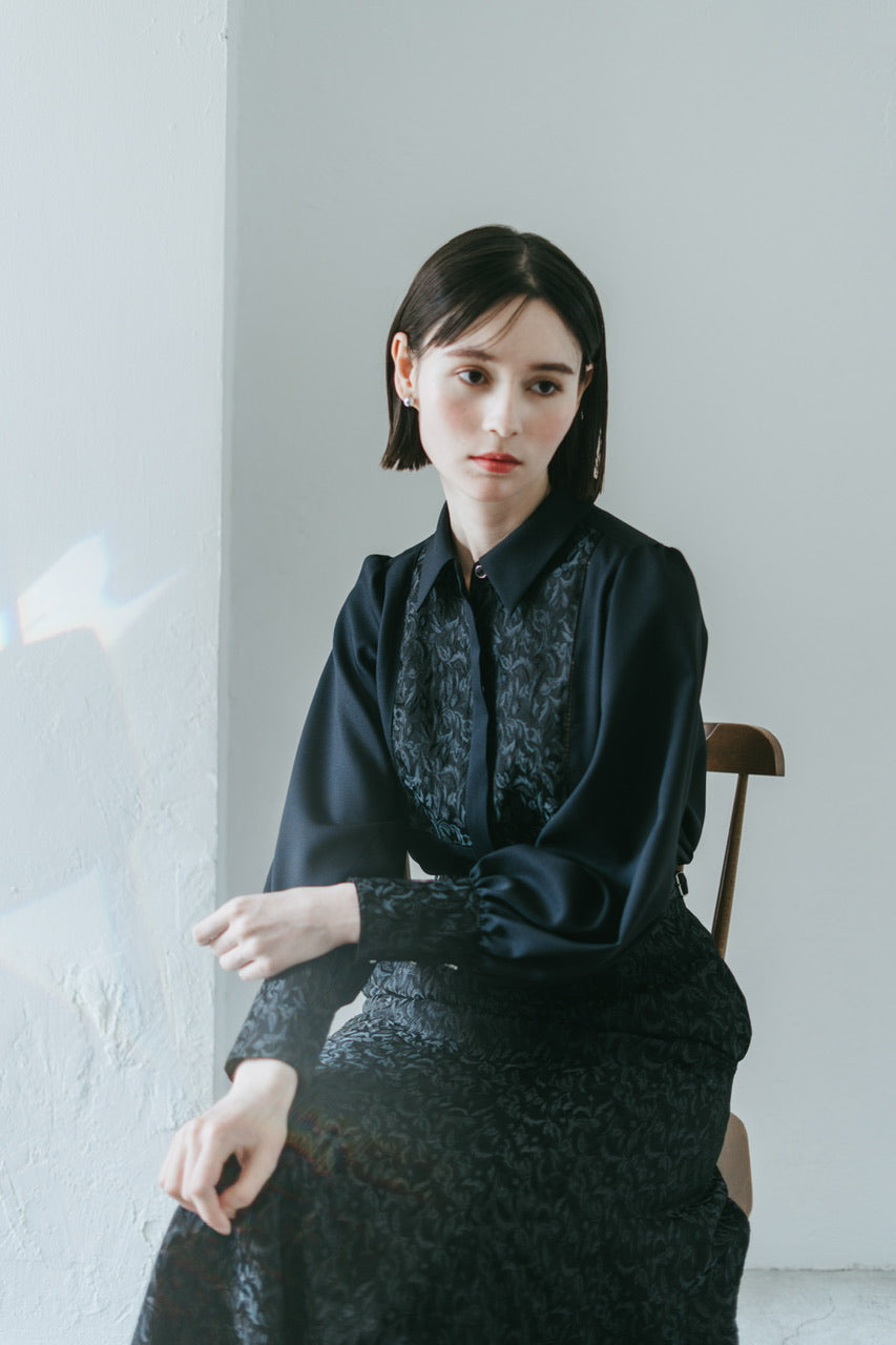 【予約商品】botanical jacquard blouse / black