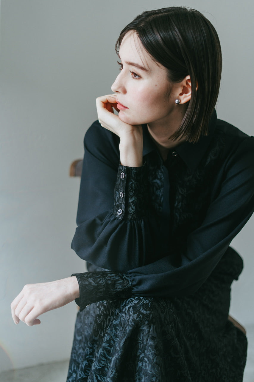 【予約商品】botanical jacquard blouse / black