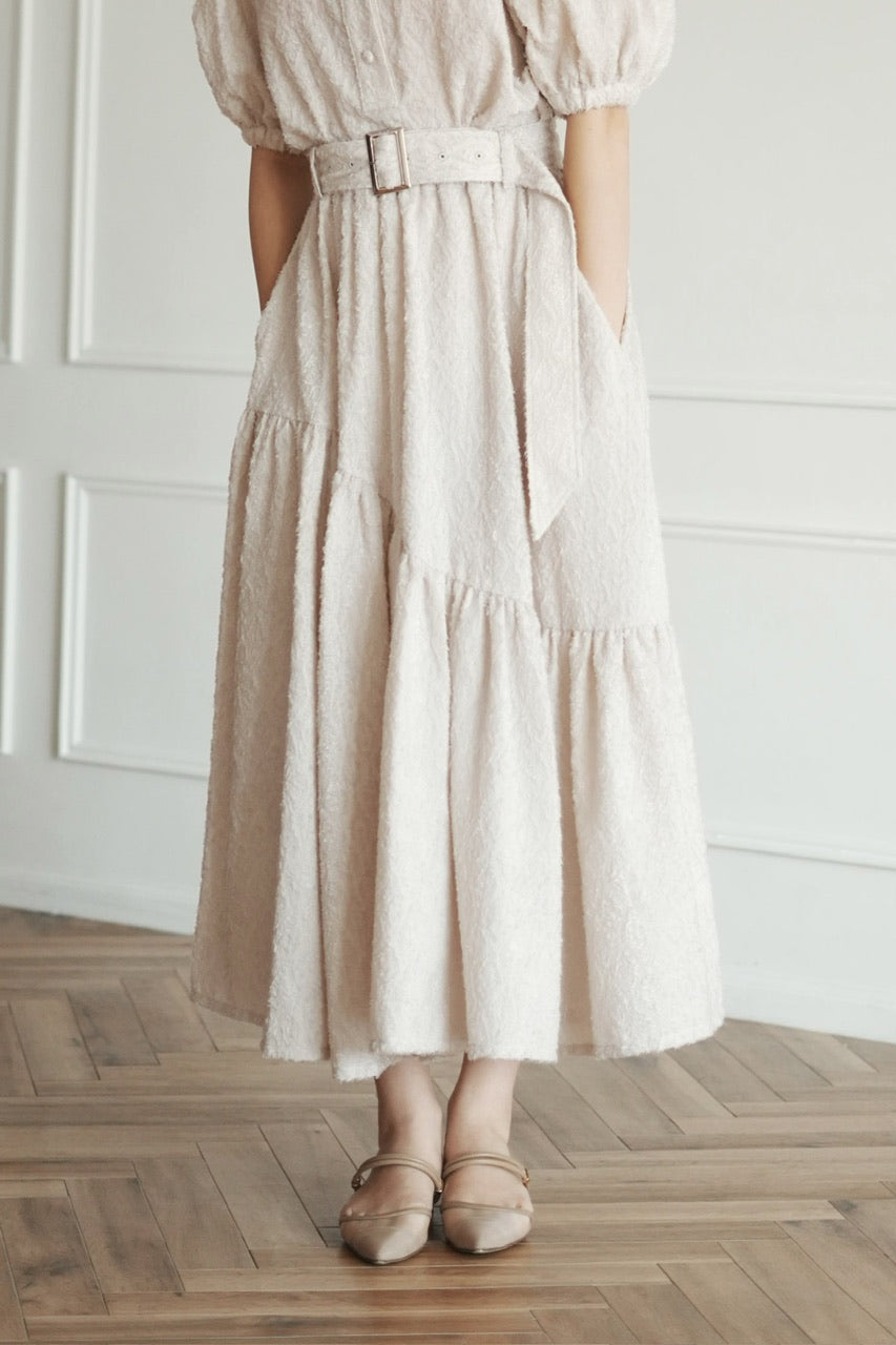 〈Mila〉shibafu jacquard gathered skirt / ecru