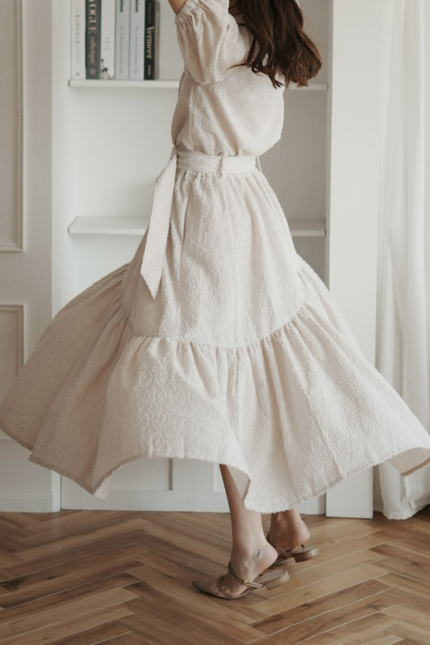 〈Mila〉shibafu jacquard gathered skirt / ecru