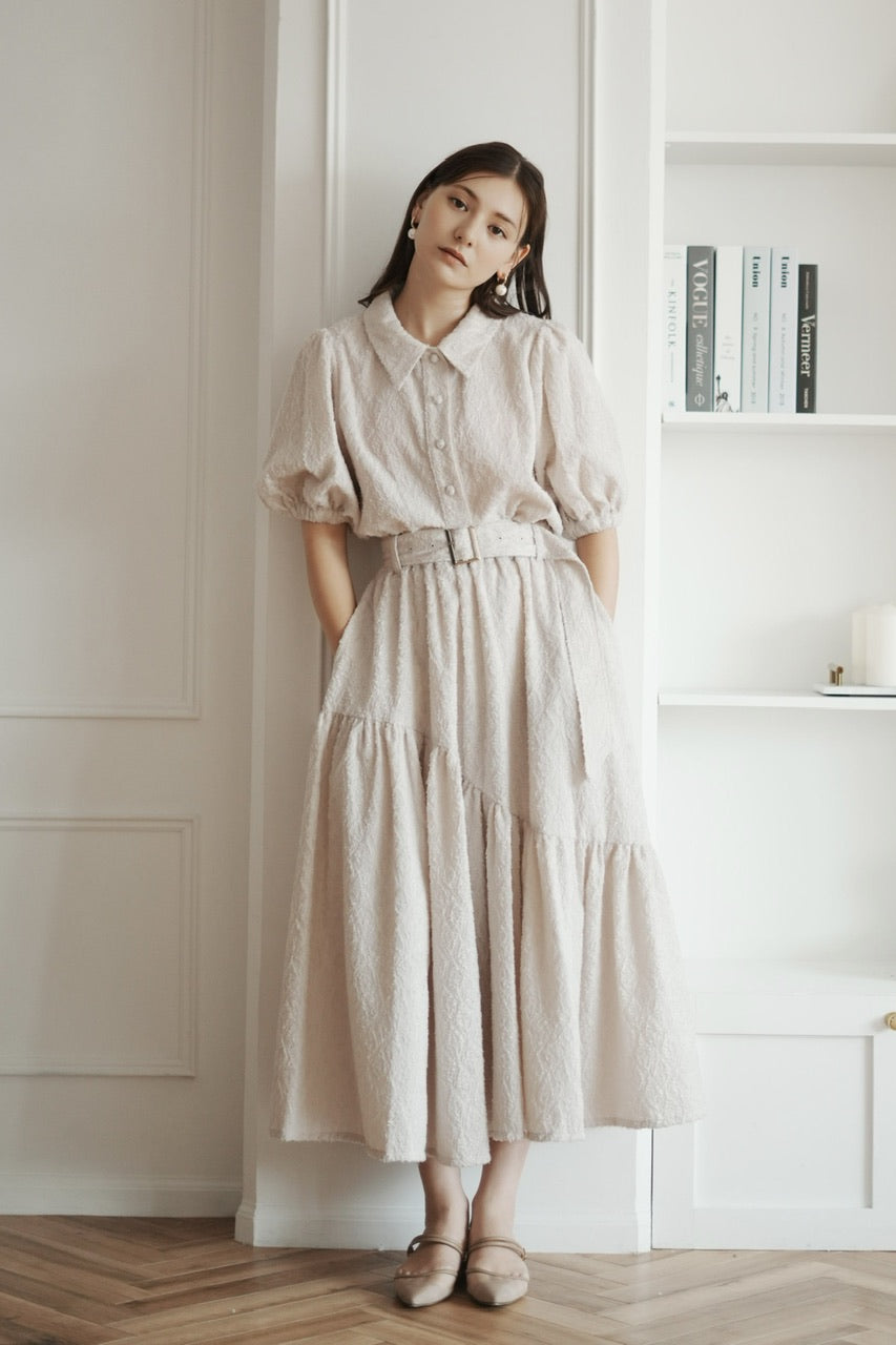 〈Mila〉shibafu jacquard gathered skirt / ecru