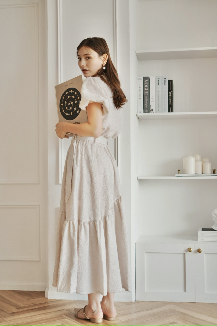 〈Mila〉shibafu jacquard gathered skirt / ecru