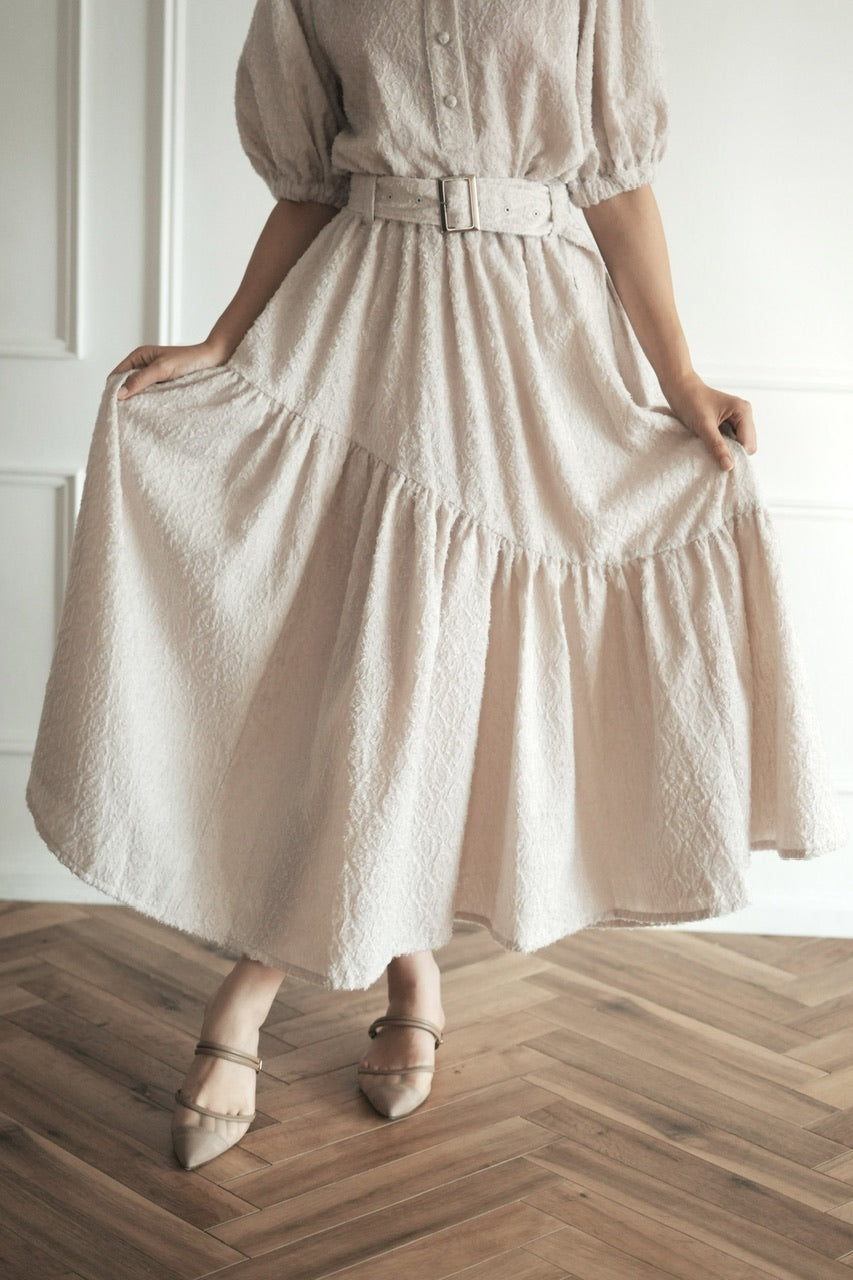 〈Mila〉shibafu jacquard gathered skirt / ecru
