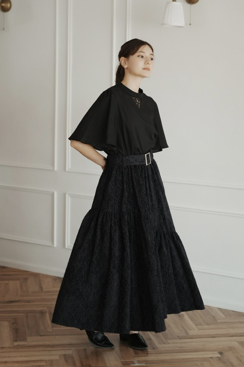 stand collar blouse / black