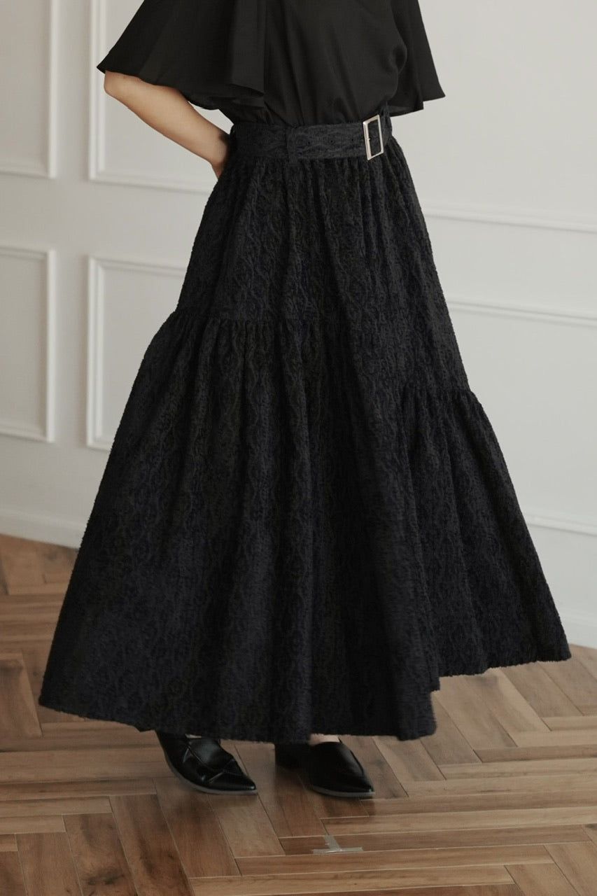 〈Mila〉shibafu jacquard gathered skirt / navy