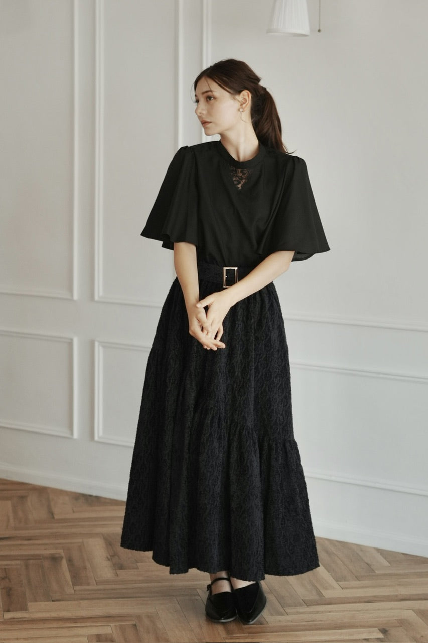 〈Mila〉shibafu jacquard gathered skirt / navy