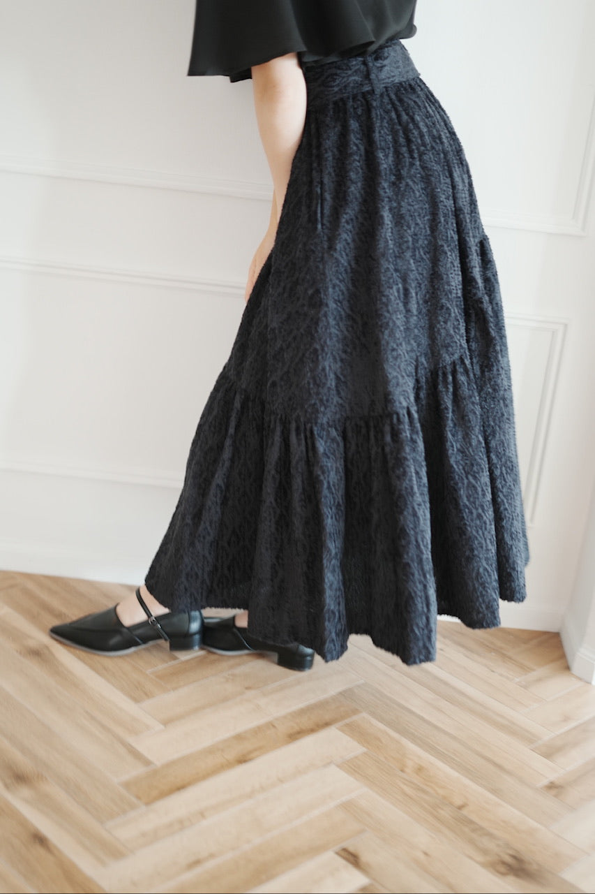 〈Mila〉shibafu jacquard gathered skirt / navy