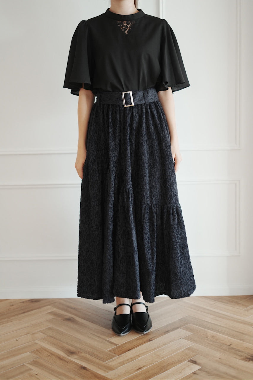 〈Mila〉shibafu jacquard gathered skirt / navy