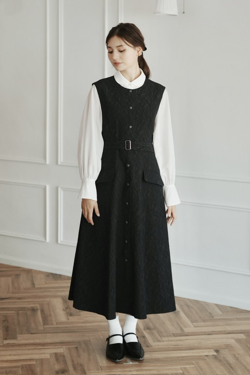 jacquard gilet dress / black