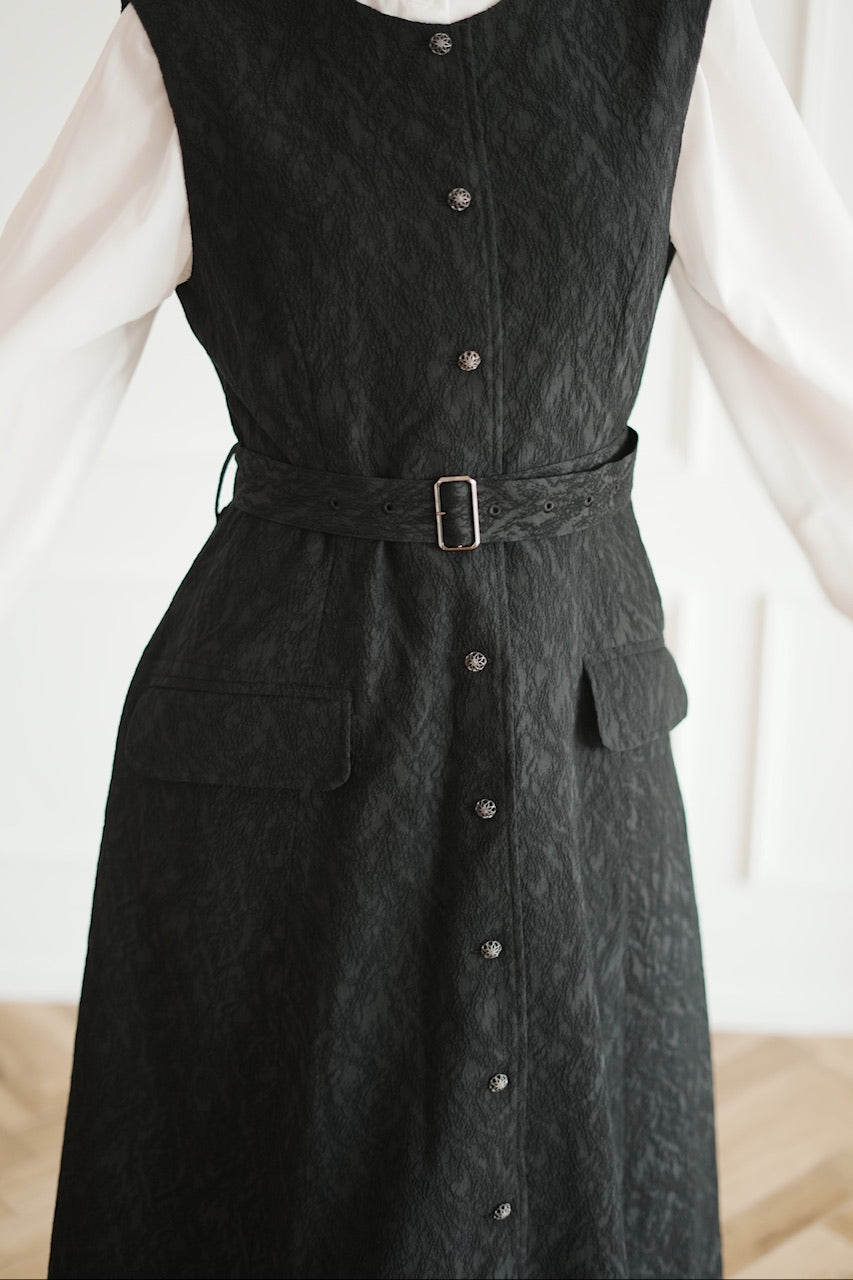 jacquard gilet dress / black