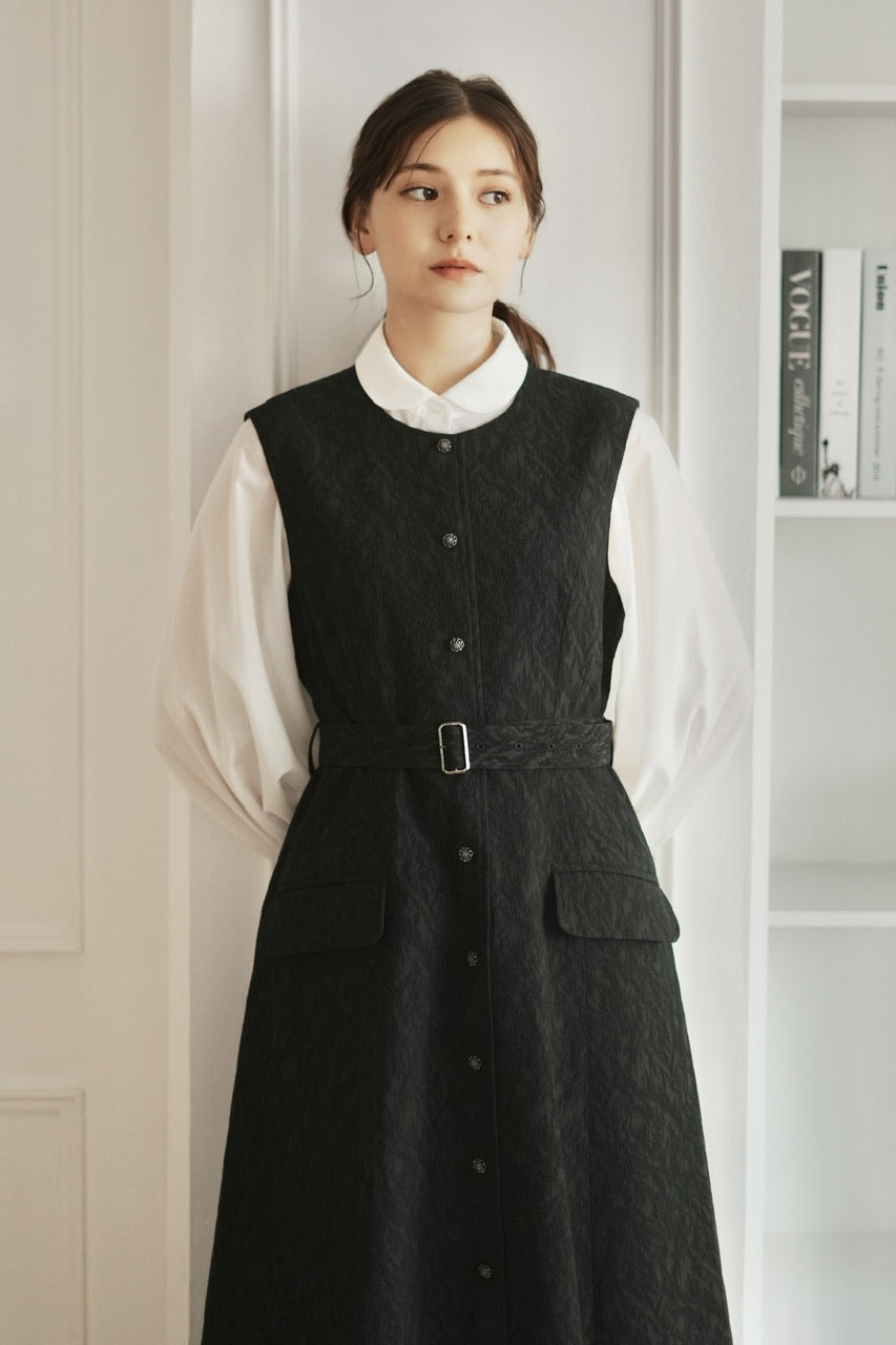 jacquard gilet dress / black