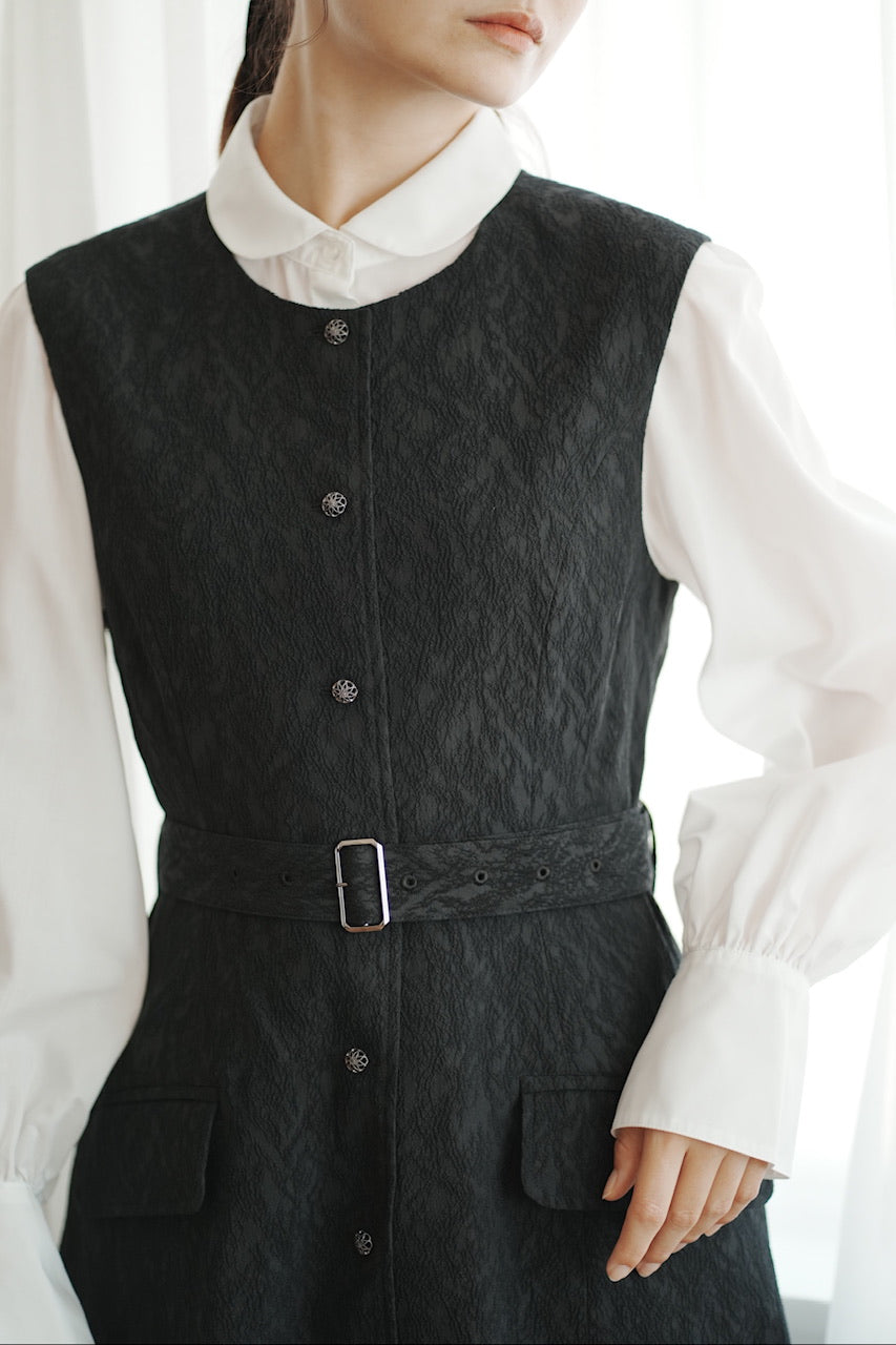 jacquard gilet dress / black
