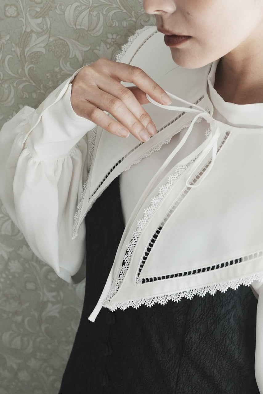 falling collar high neck blouse