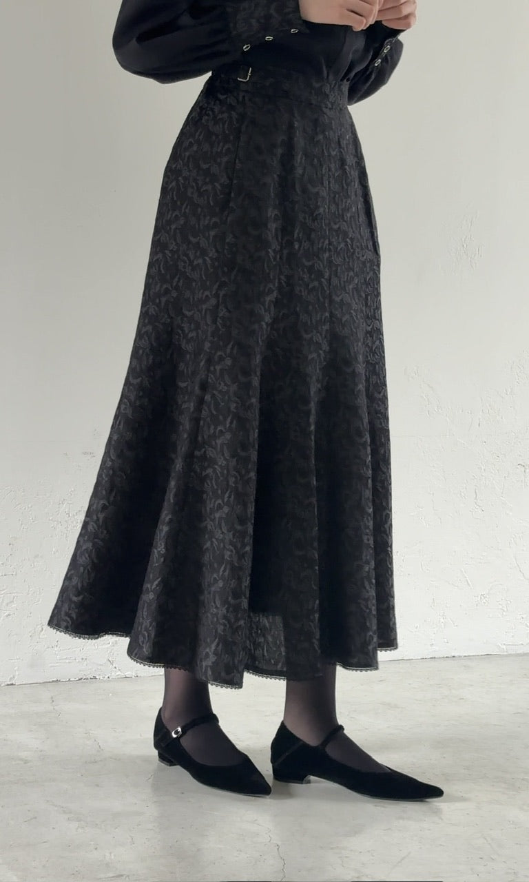 【予約商品】botanical jacquard semi-mermaid skirt / black