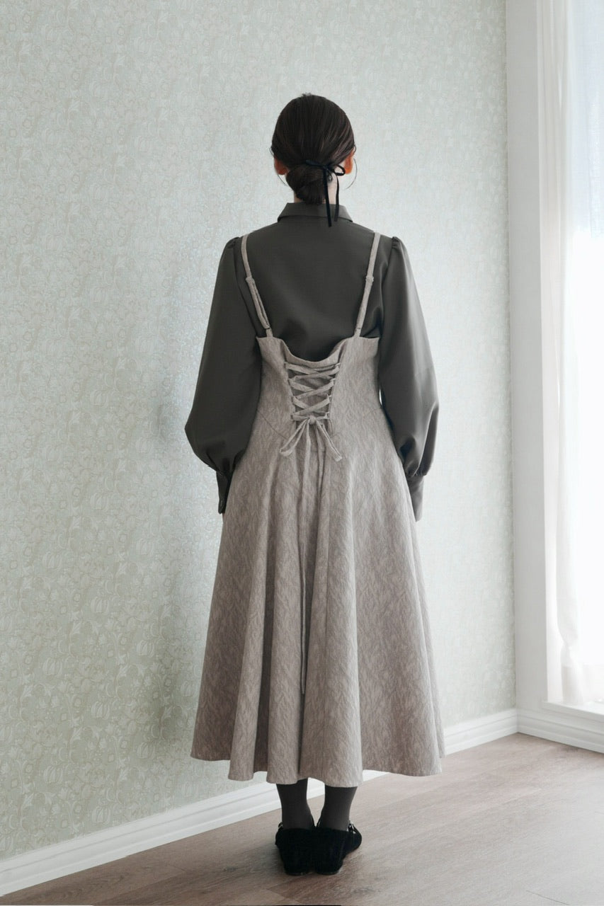 basque waist jacquard camisole dress