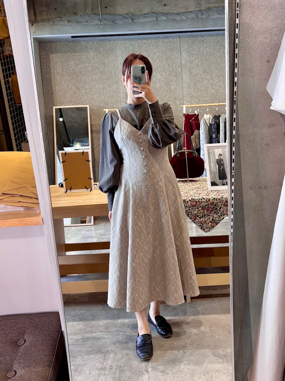 basque waist jacquard camisole dress