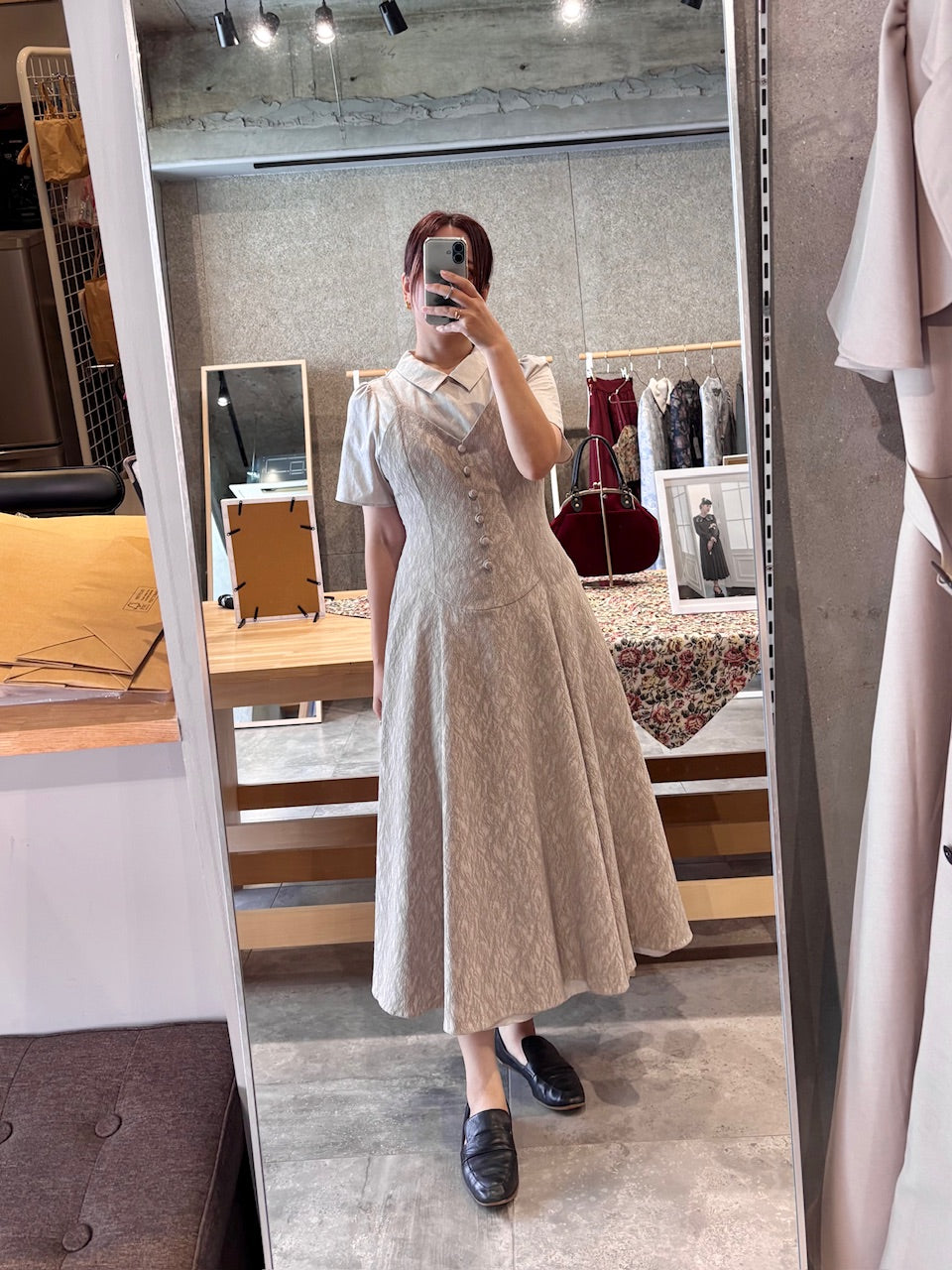 basque waist jacquard camisole dress