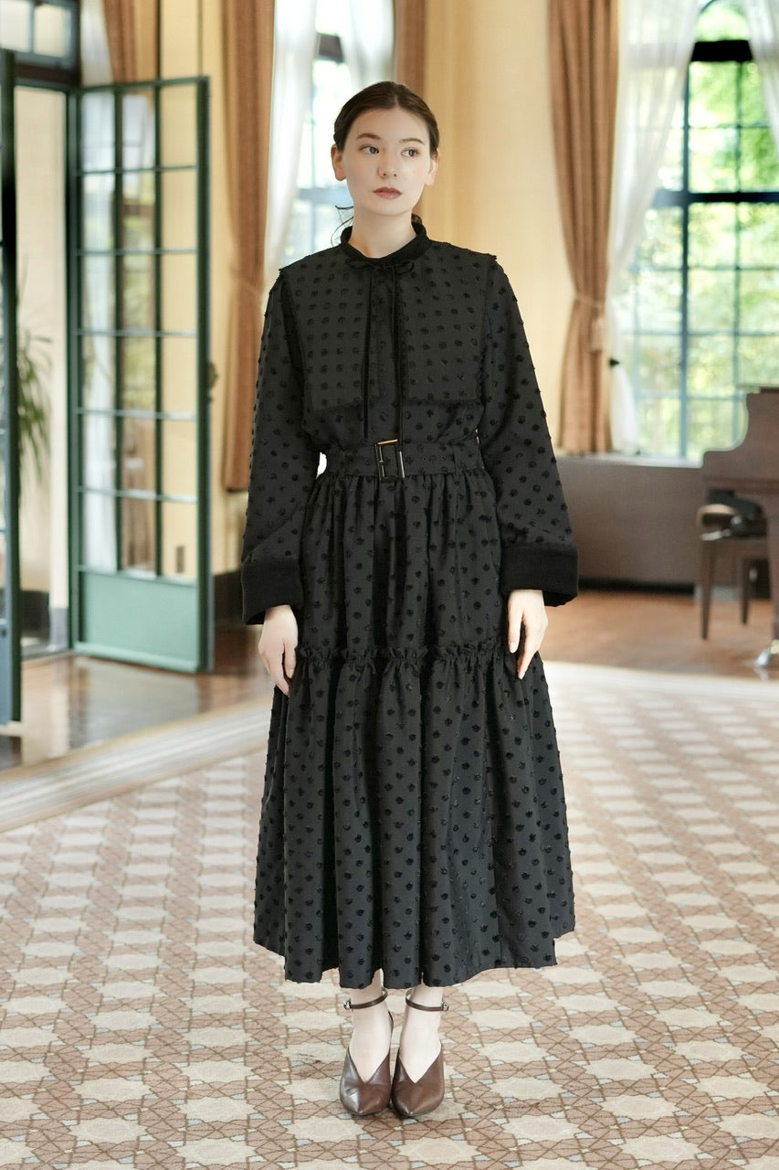 〈 Fleur 〉 gather tiered skirt / black