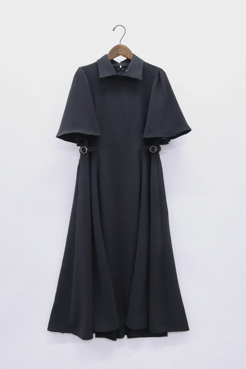 waist belt flared sleeve dress