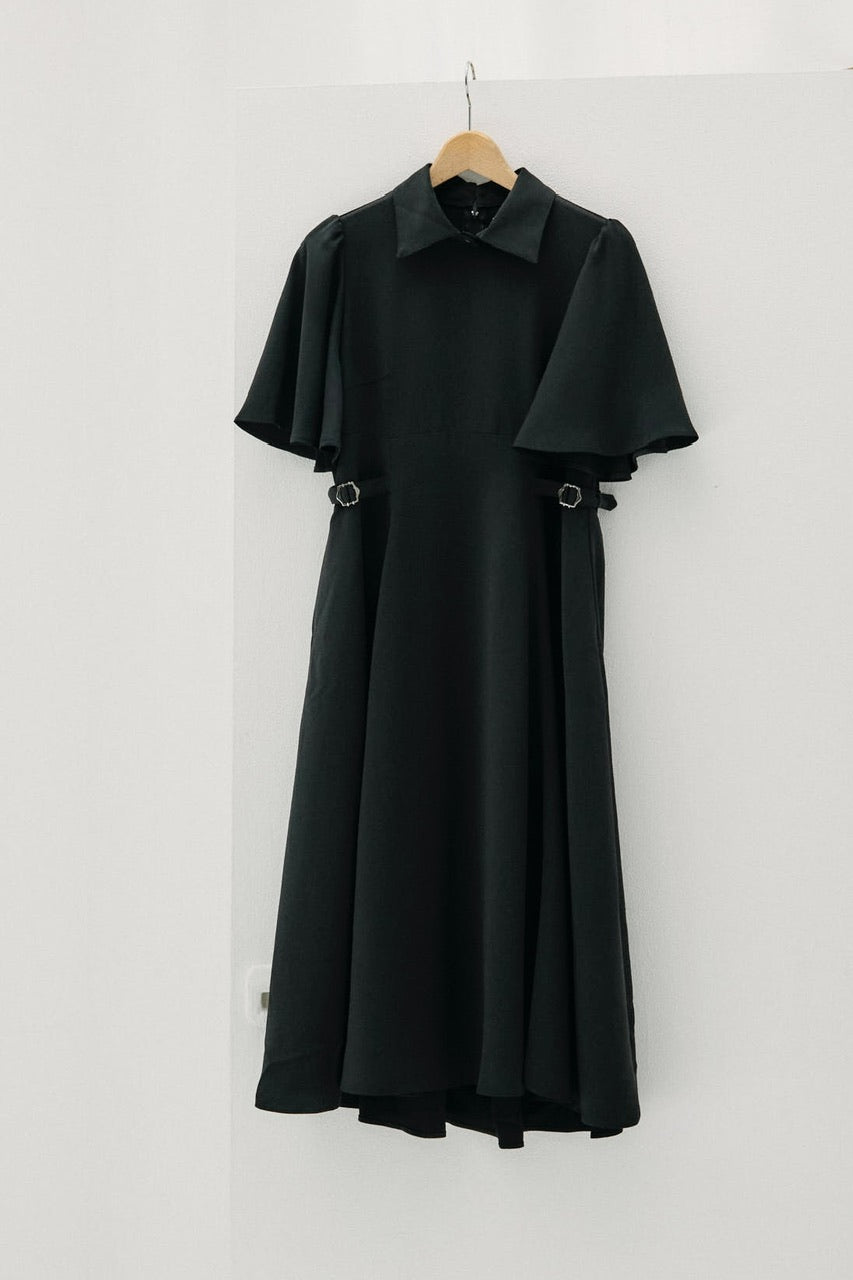 waist belt flared sleeve dress