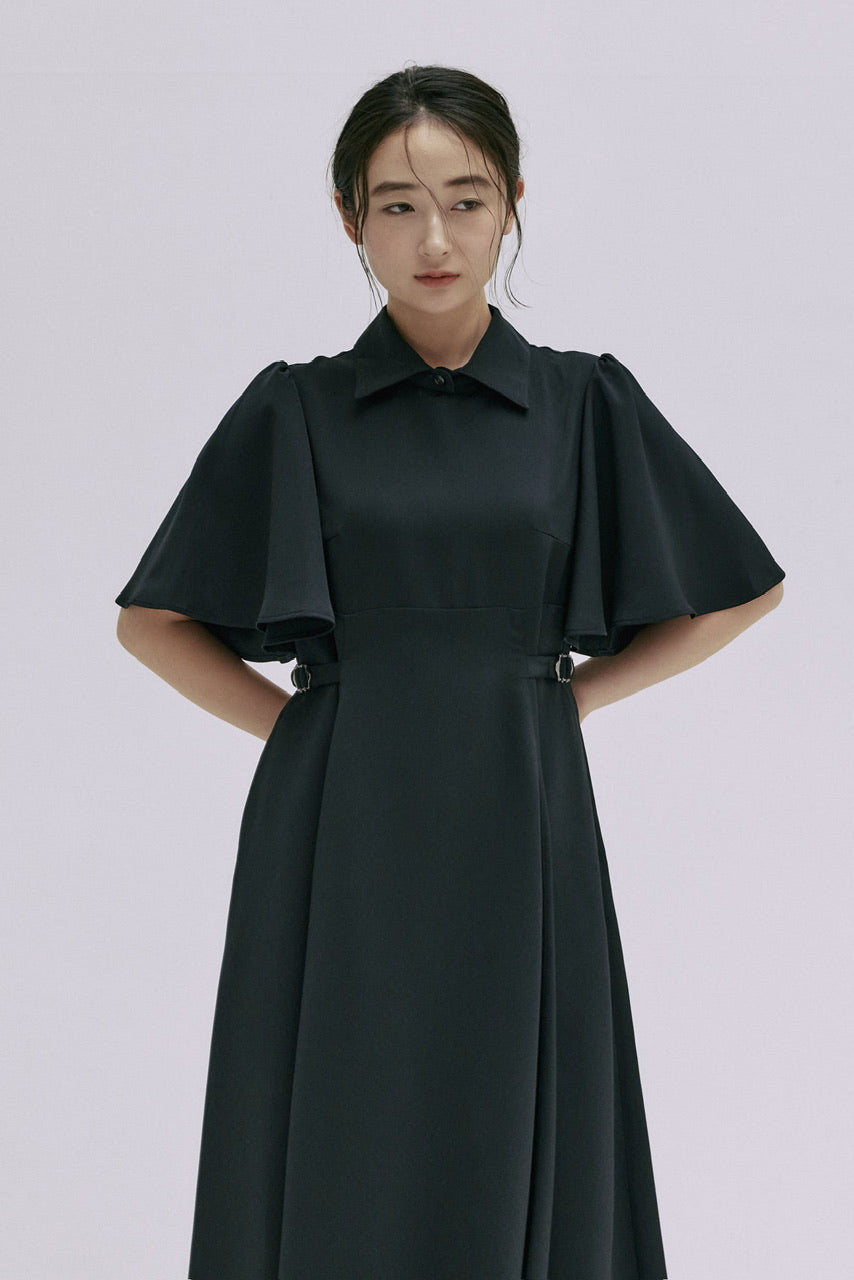 waist belt flared sleeve dress