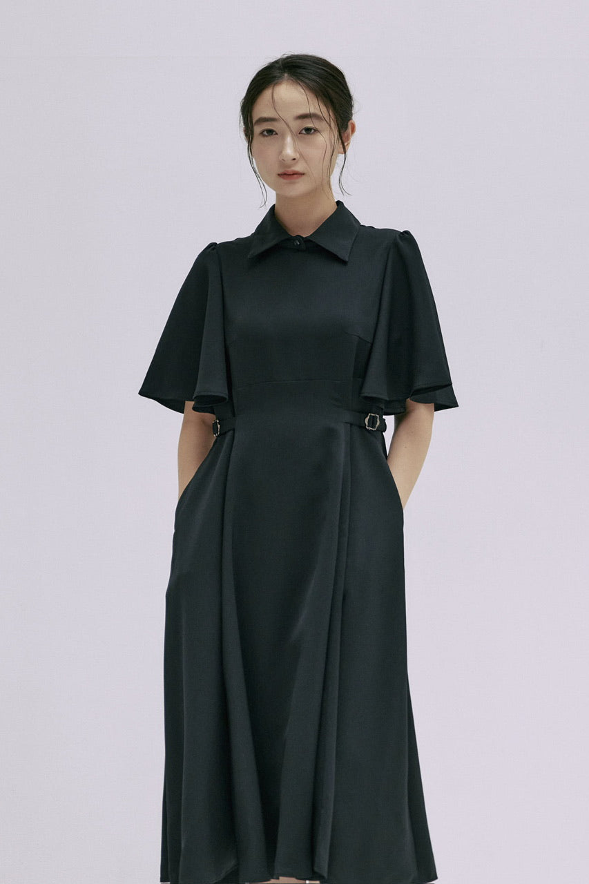 waist belt flared sleeve dress
