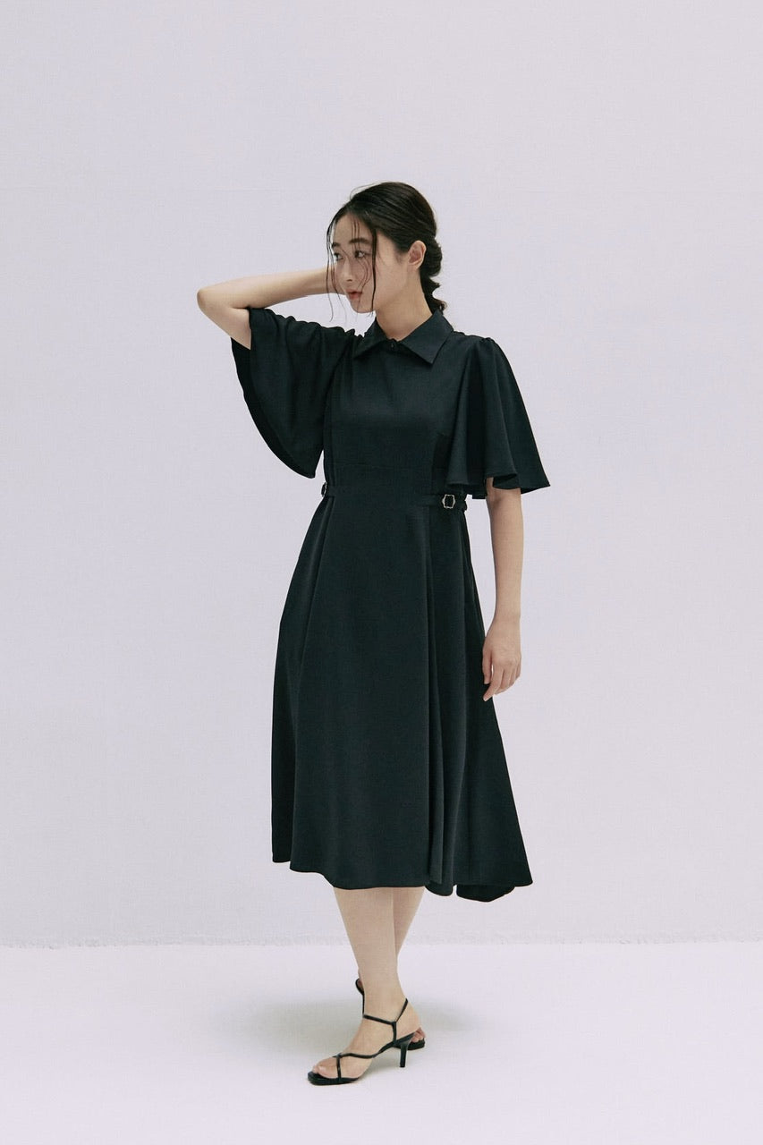 waist belt flared sleeve dress