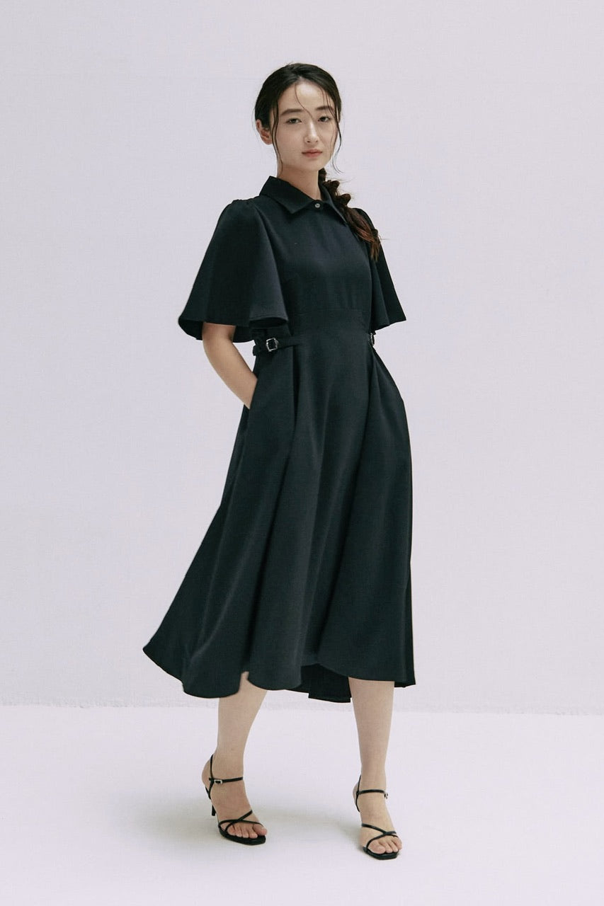 waist belt flared sleeve dress