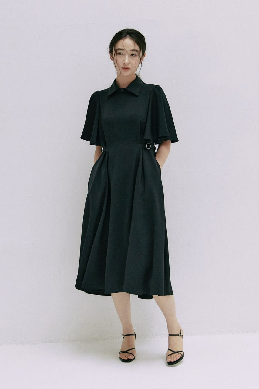waist belt flared sleeve dress