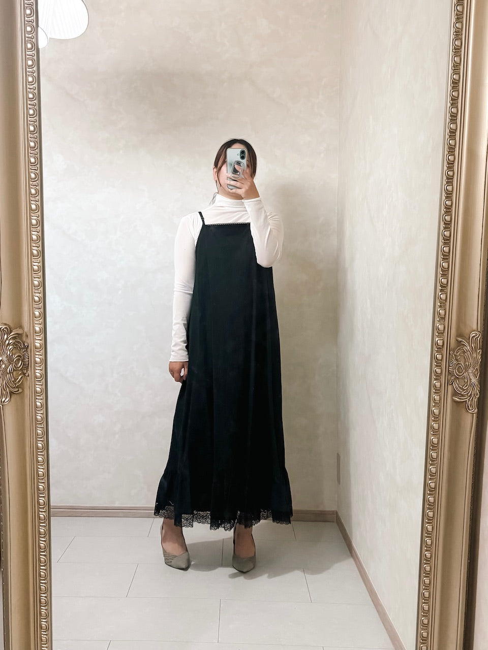 camisole frill dress / black