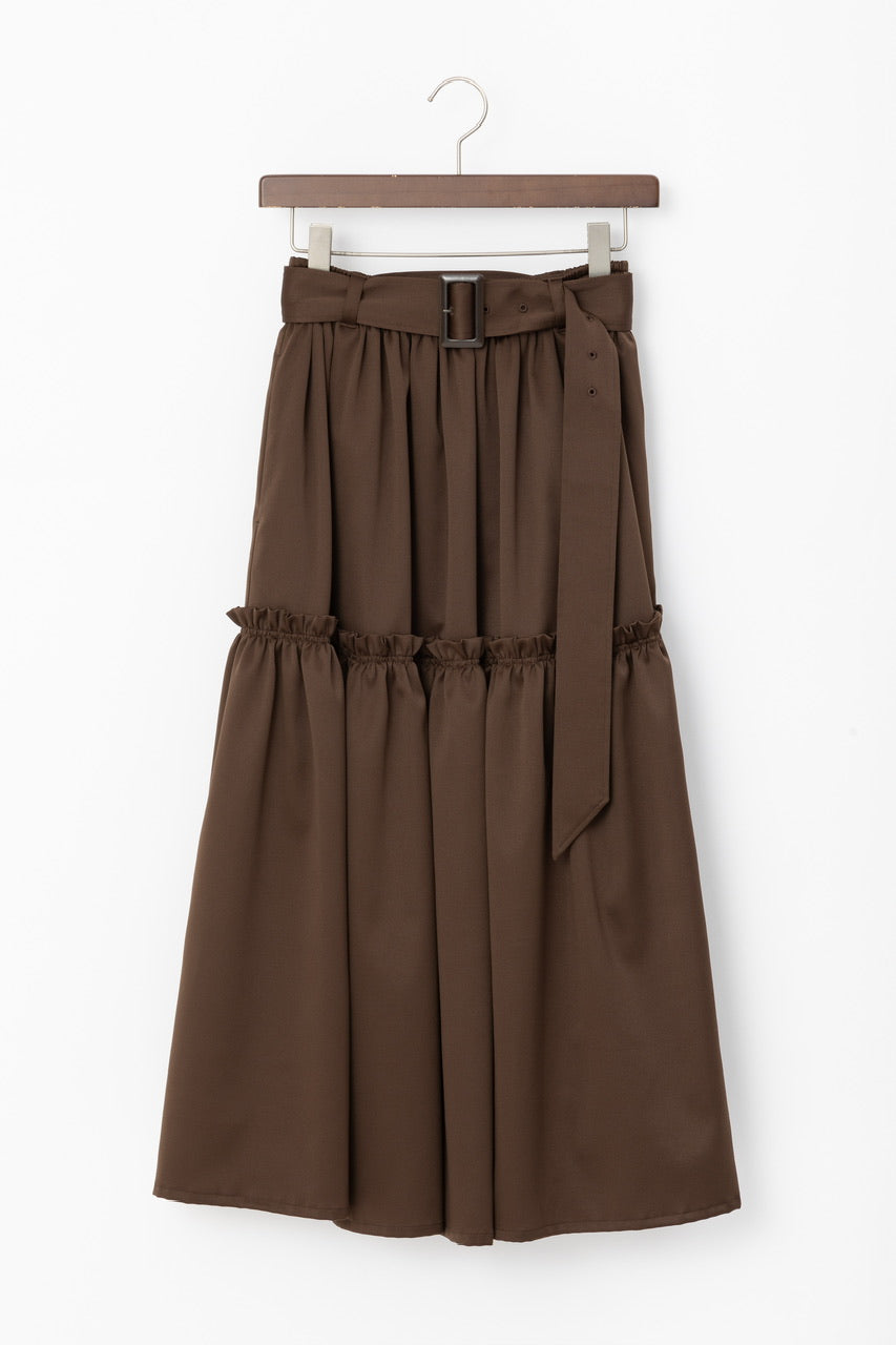 〈 Fleur 〉 gather tiered skirt / brown