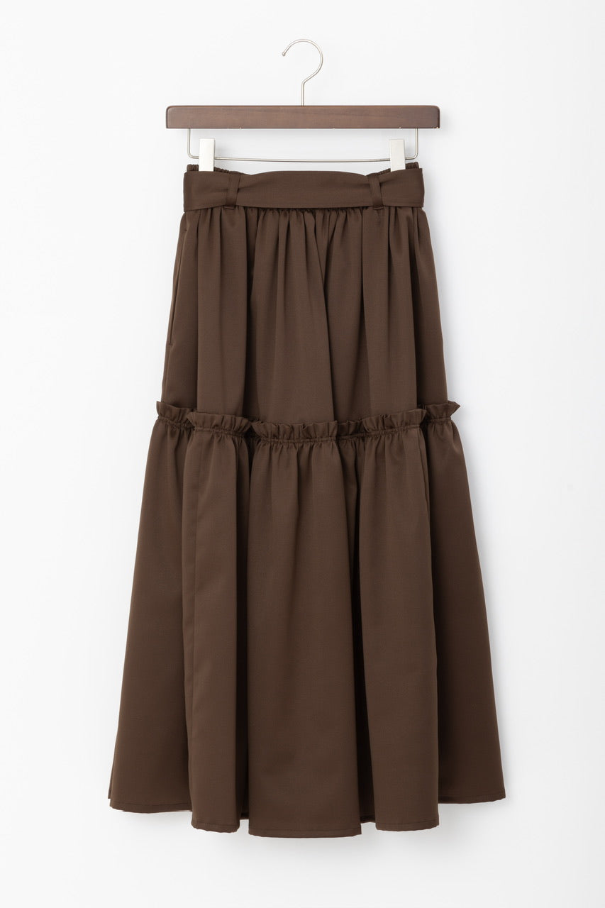 〈 Fleur 〉 gather tiered skirt / brown