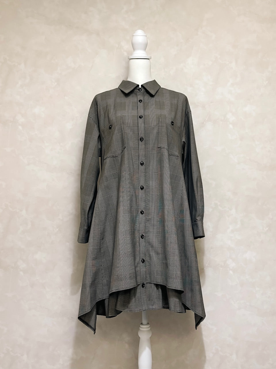 layered shirt tunic dress / check