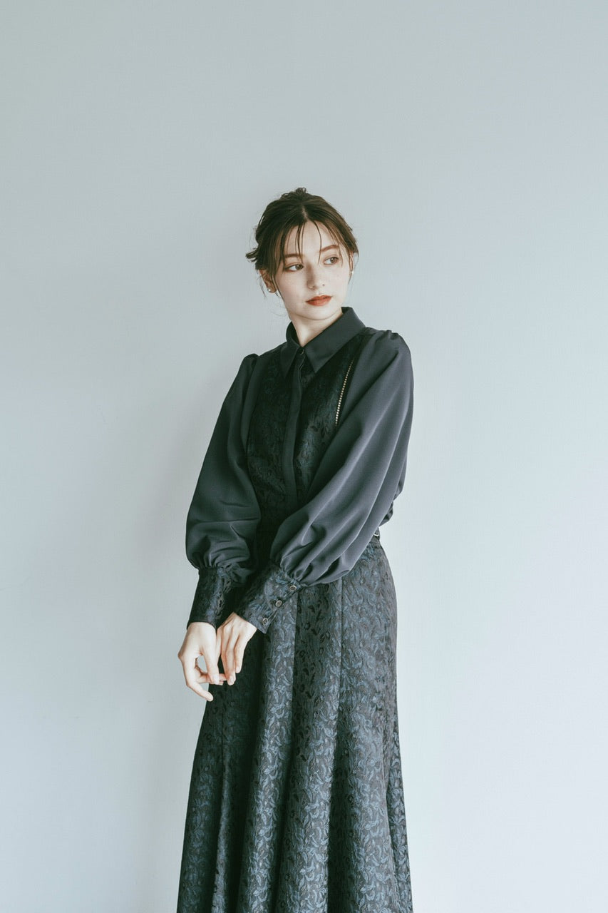 botanical jacquard blouse / navy