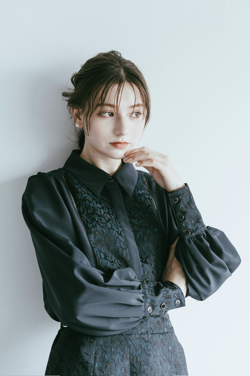 botanical jacquard blouse / navy