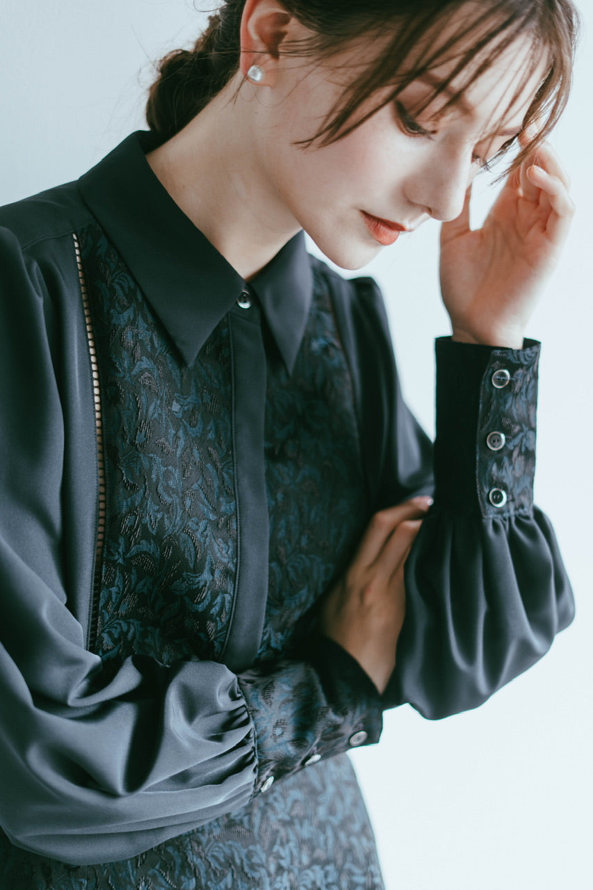 botanical jacquard blouse / navy