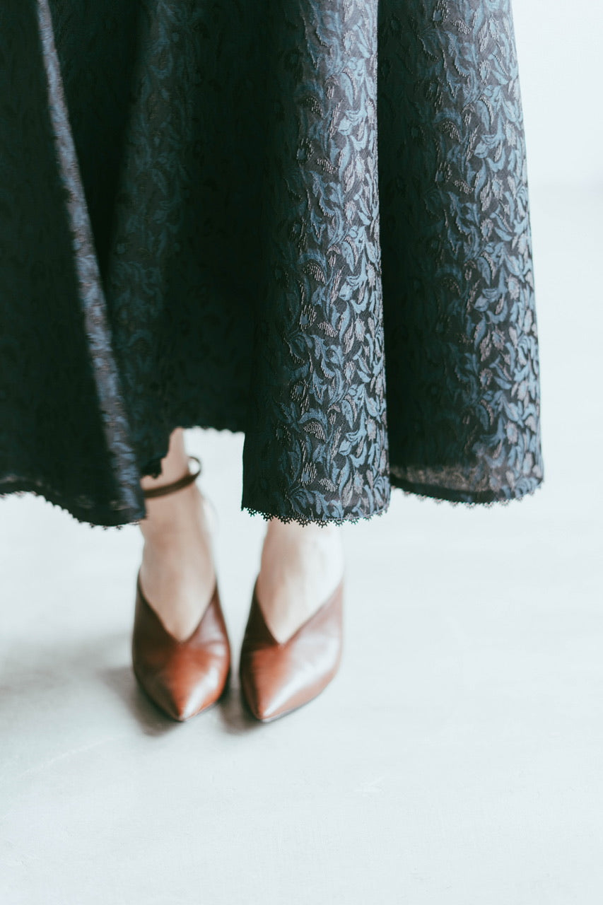 botanical jacquard semi-mermaid skirt / navy