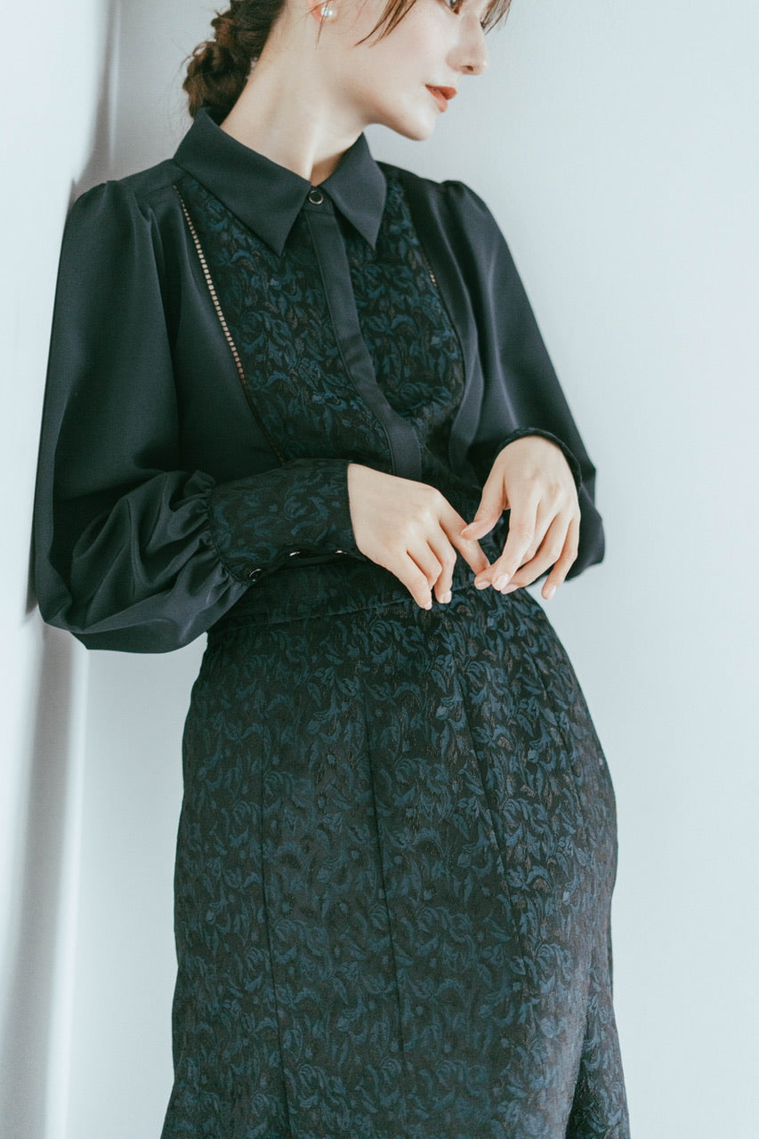 botanical jacquard blouse / navy