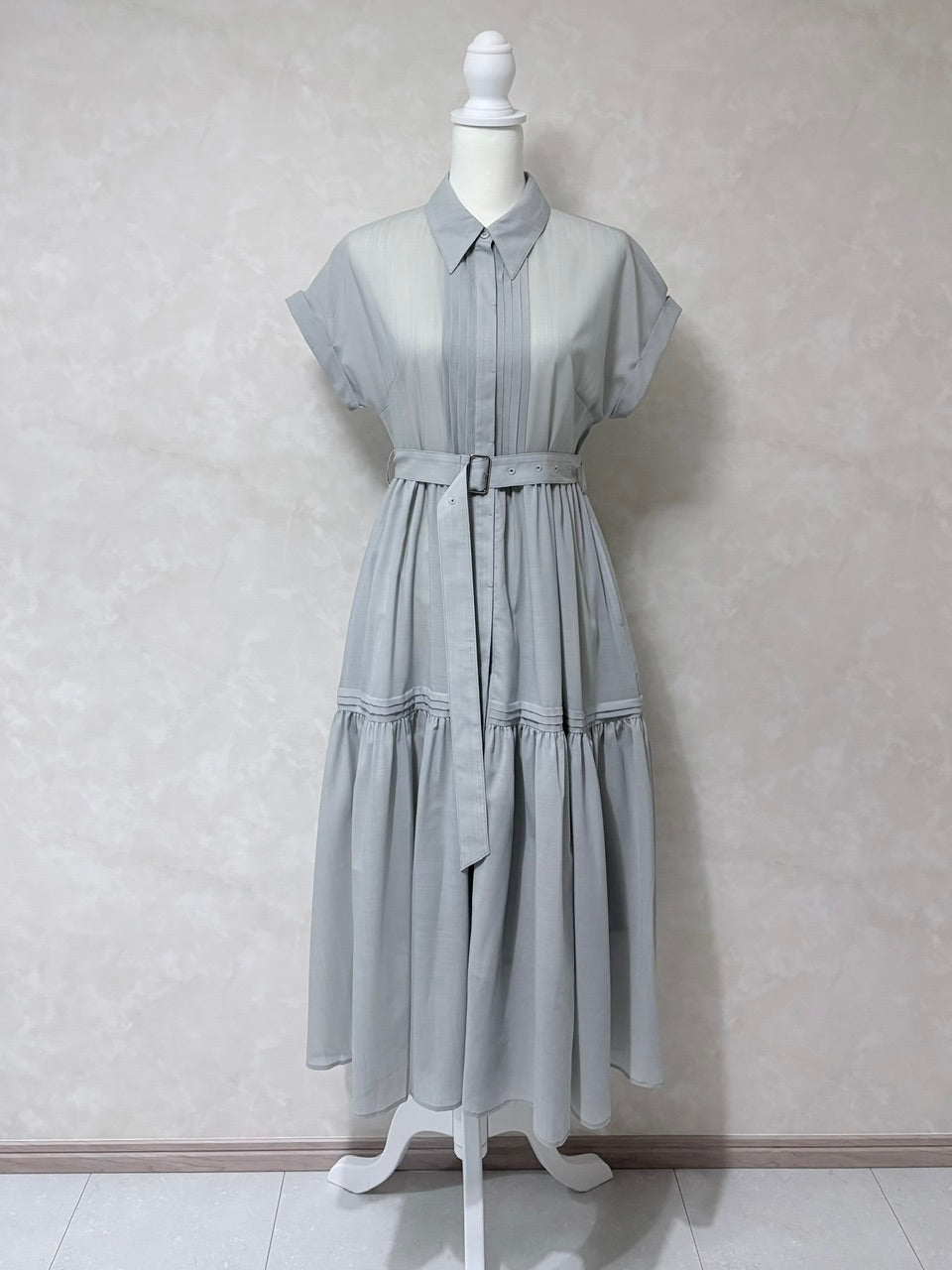 pintuck shirt dress / mist green