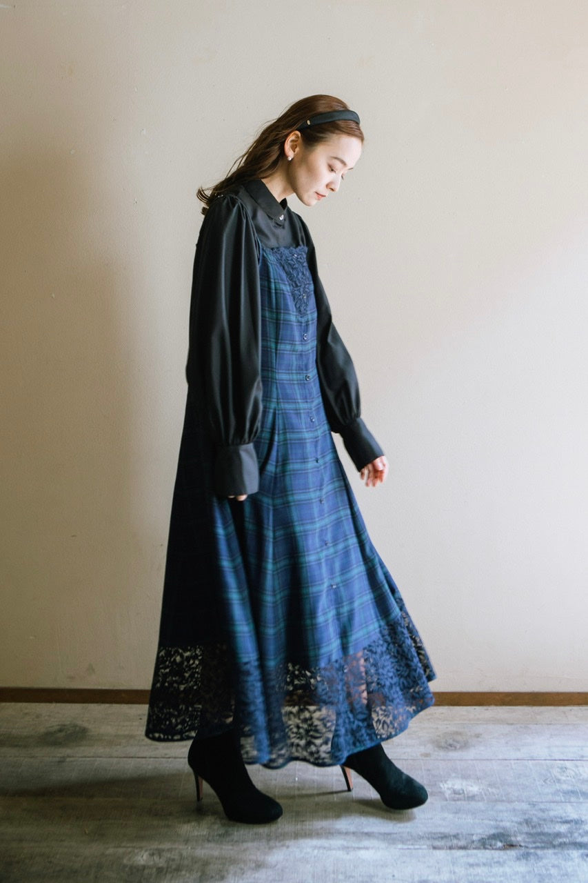 camisole flare dress / navy check
