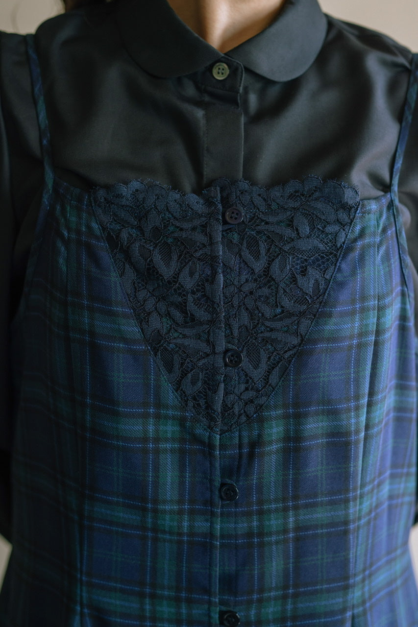 camisole flare dress / navy check