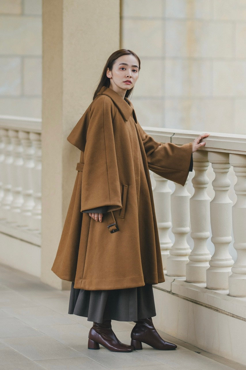 melton poncho coat / russet brown