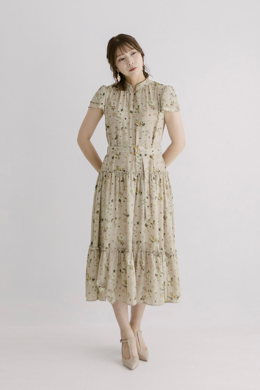 〈Agathe〉tiered dress/flower