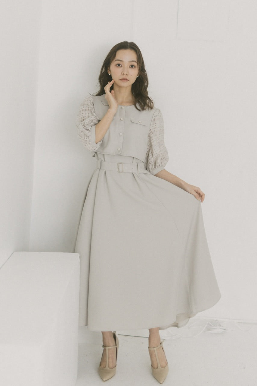 【サンプル】puff sleeve docking dress