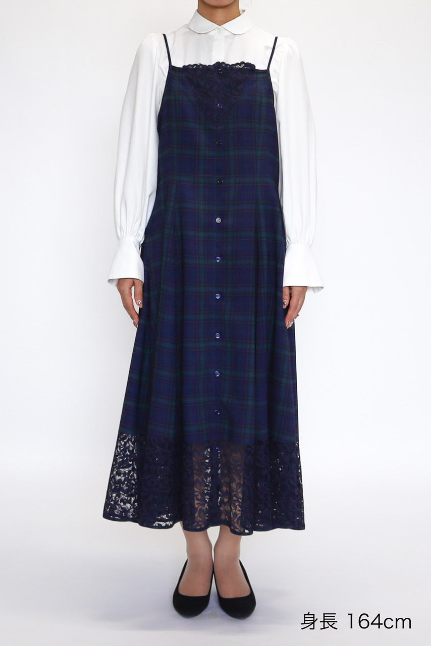 camisole flare dress / navy check