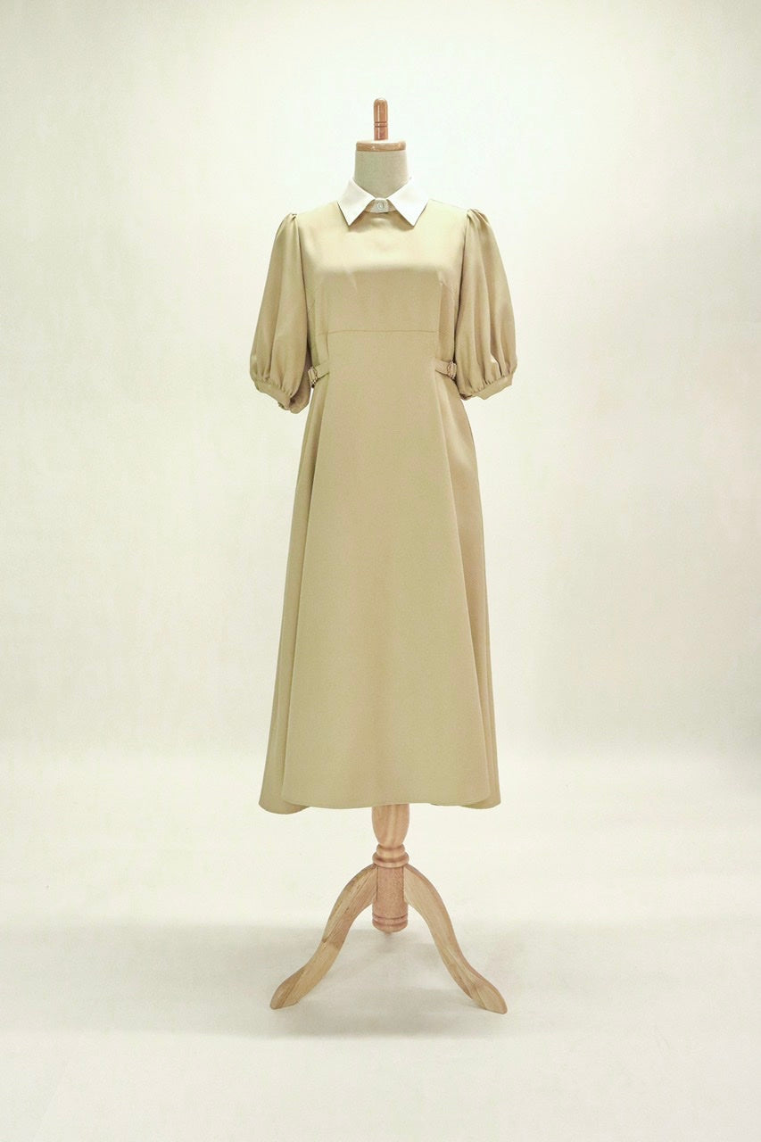 waist belt puff sleeve dress